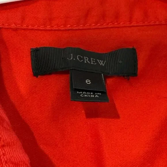 J. Crew Red Cotton Button Down Collar Pockets Sleeveless Belted Tiered Dress- 6 - Picture 5 of 11